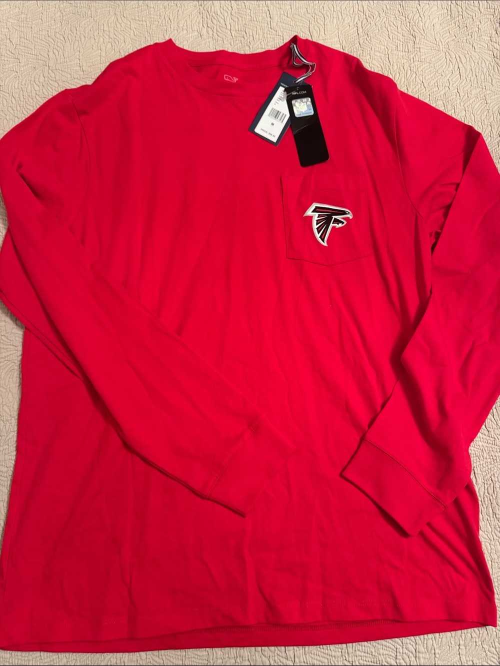 Vineyard Vines Men’s Long-Sleeve Pocket Tee in Red with Falcons Logo